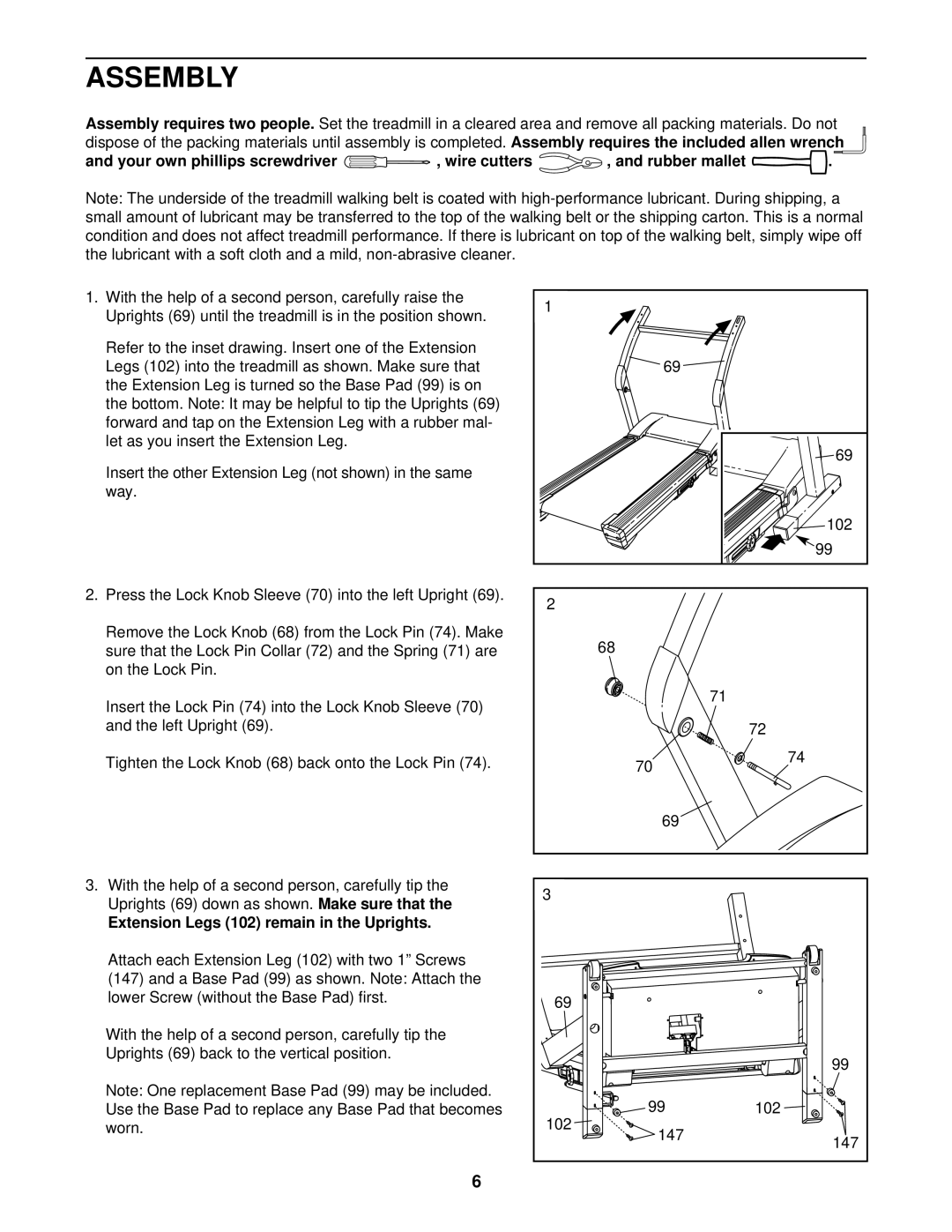 NordicTrack NTL24820 user manual Assembly, Extension Legs 102 remain in the Uprights 