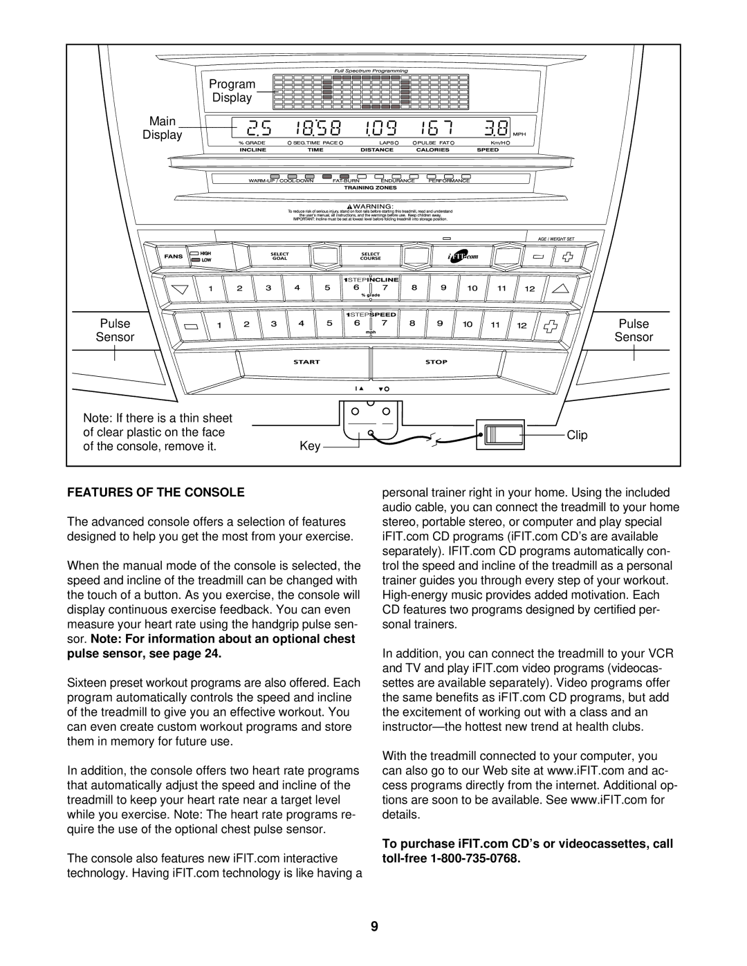 NordicTrack NTL24820 user manual Features of the Console 