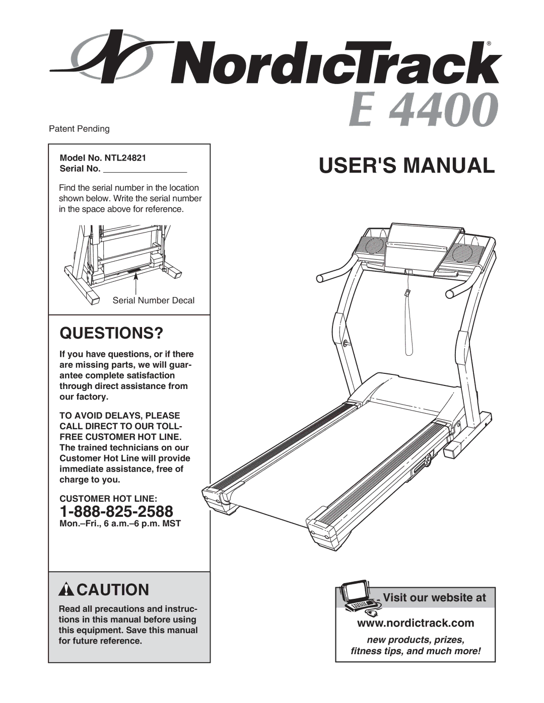 NordicTrack manual Questions?, Model No. NTL24821 Serial No, Customer HOT Line 