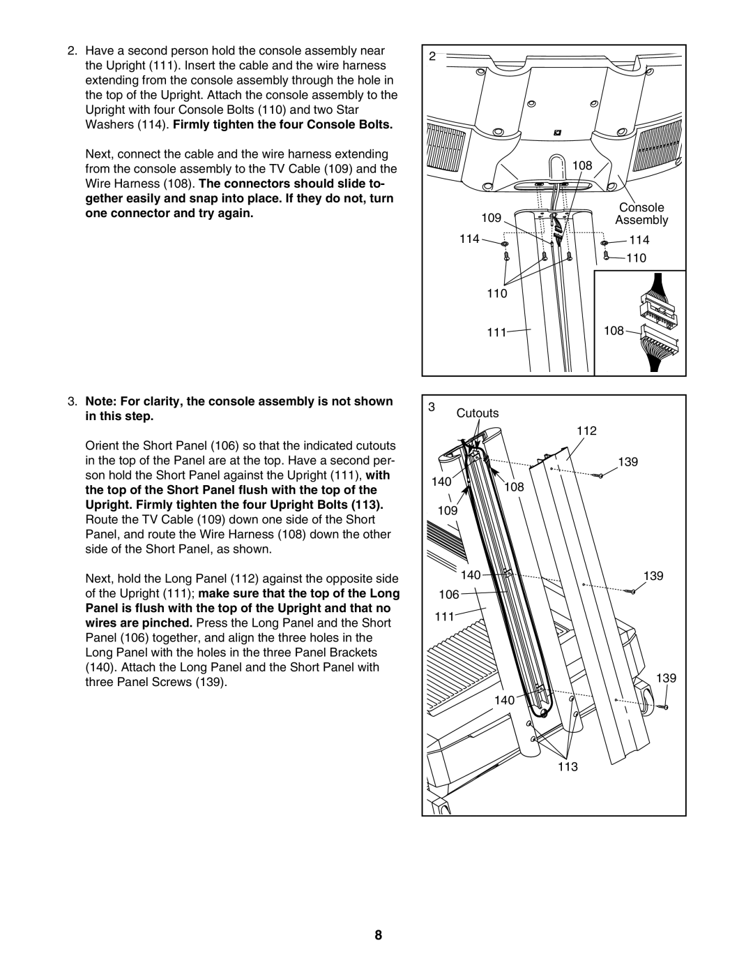 NordicTrack NTL2495.2 Washers 114. Firmly tighten the four Console Bolts, One connector and try again, This step 