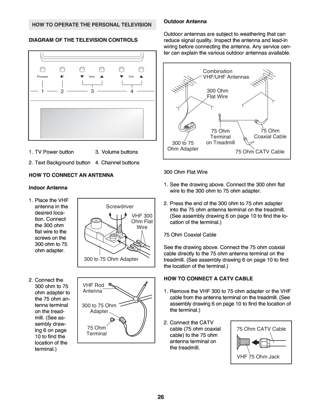 NordicTrack NTL2495.3 manual How To Operate The Personal Television, Outdoor Antenna, Diagram Of The Television Controls 