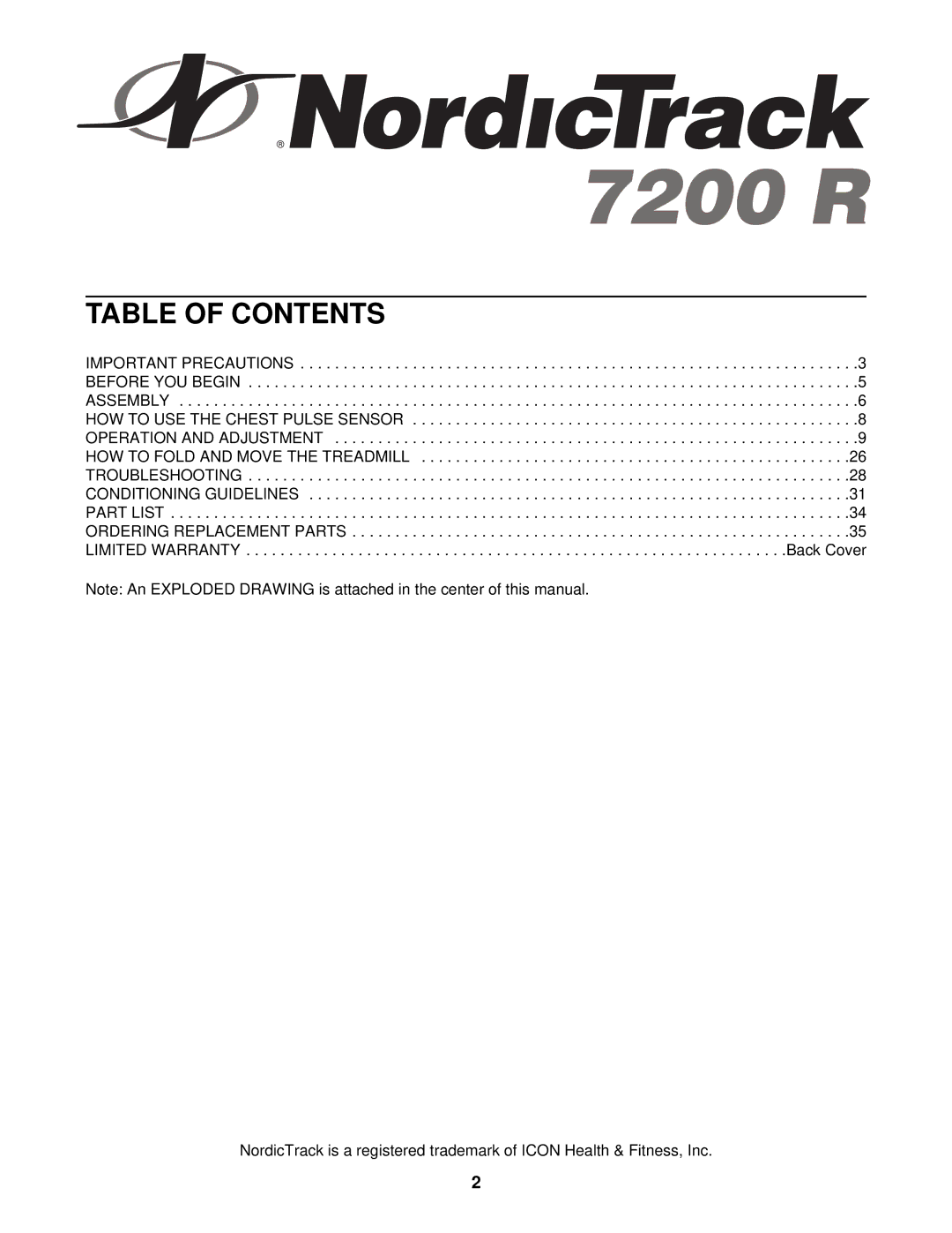 NordicTrack NTL25530 user manual Table of Contents 