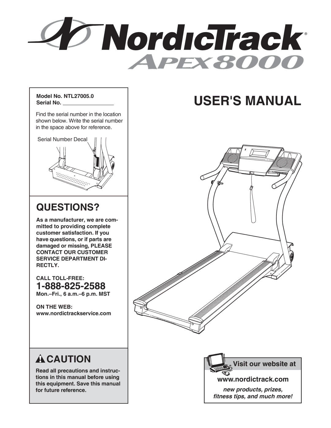 NordicTrack user manual Questions?, Model No. NTL27005.0 Serial No, Call TOLL-FREE 