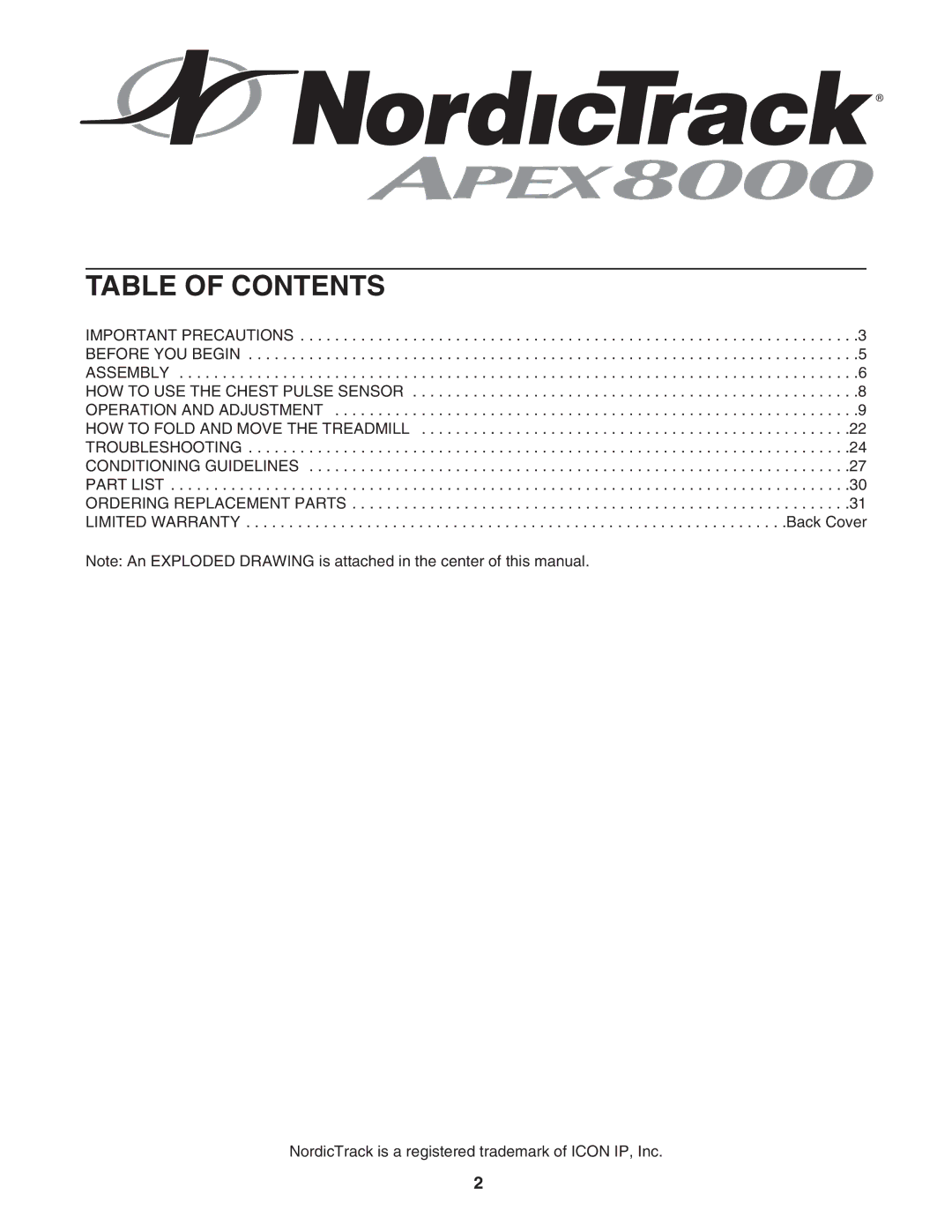 NordicTrack NTL27005.0 user manual Table of Contents 