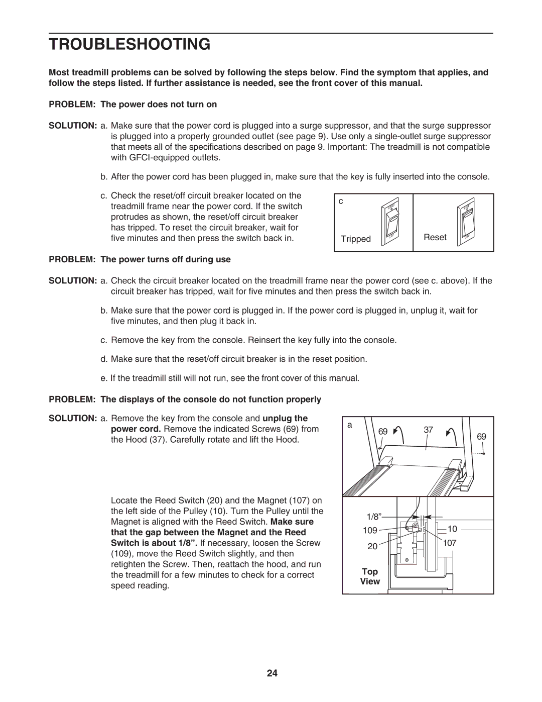 NordicTrack NTL27005.0 user manual Troubleshooting, Problem The power turns off during use, Top View 