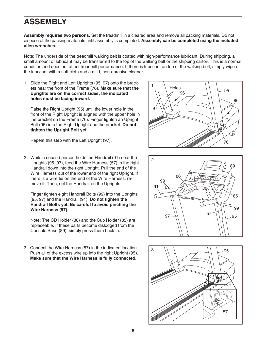 NordicTrack NTL29105.0 user manual Assembly, Make sure that the Wire Harness is fully connected 