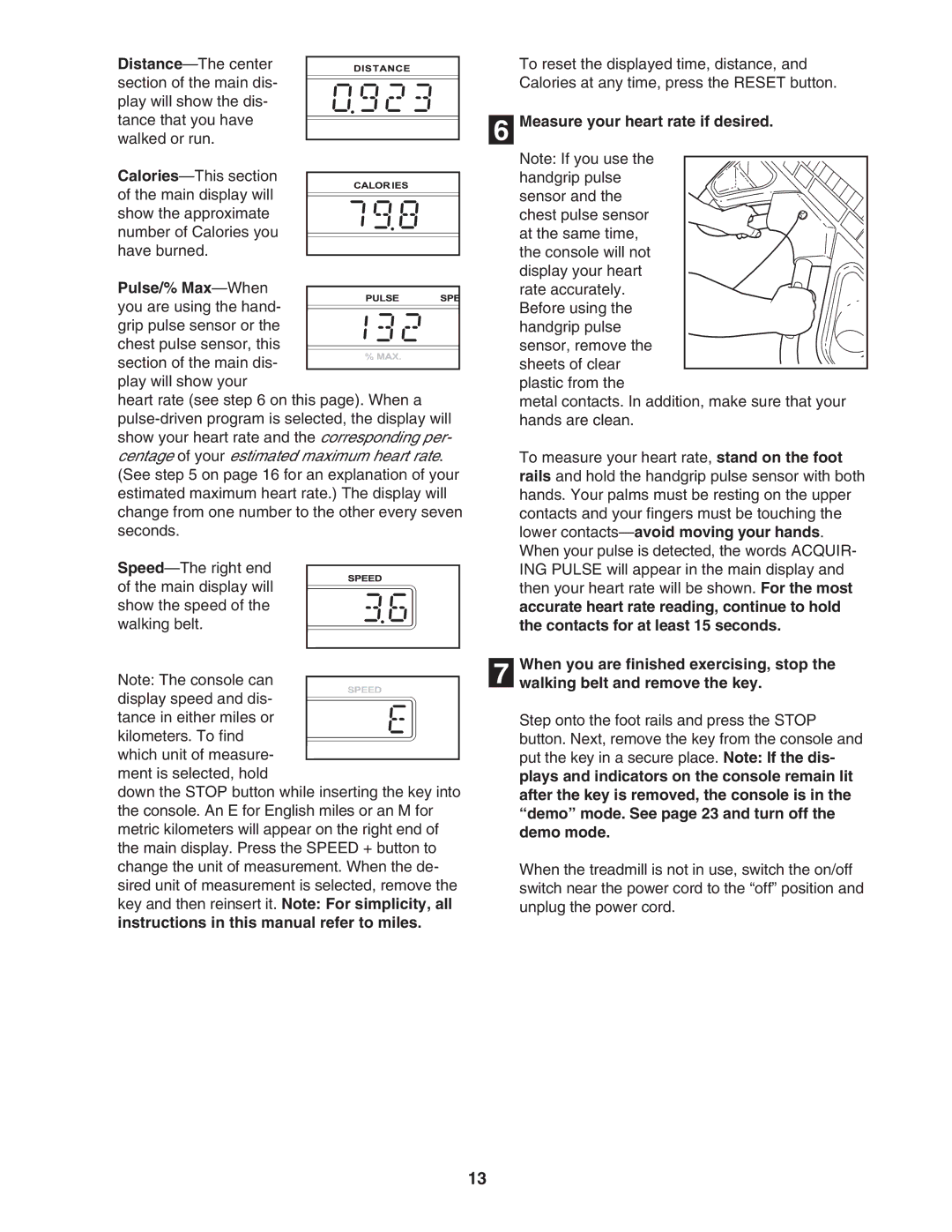 NordicTrack NTL29105.1 manual Pulse/% Max-When you are using the hand, Measure your heart rate if desired 