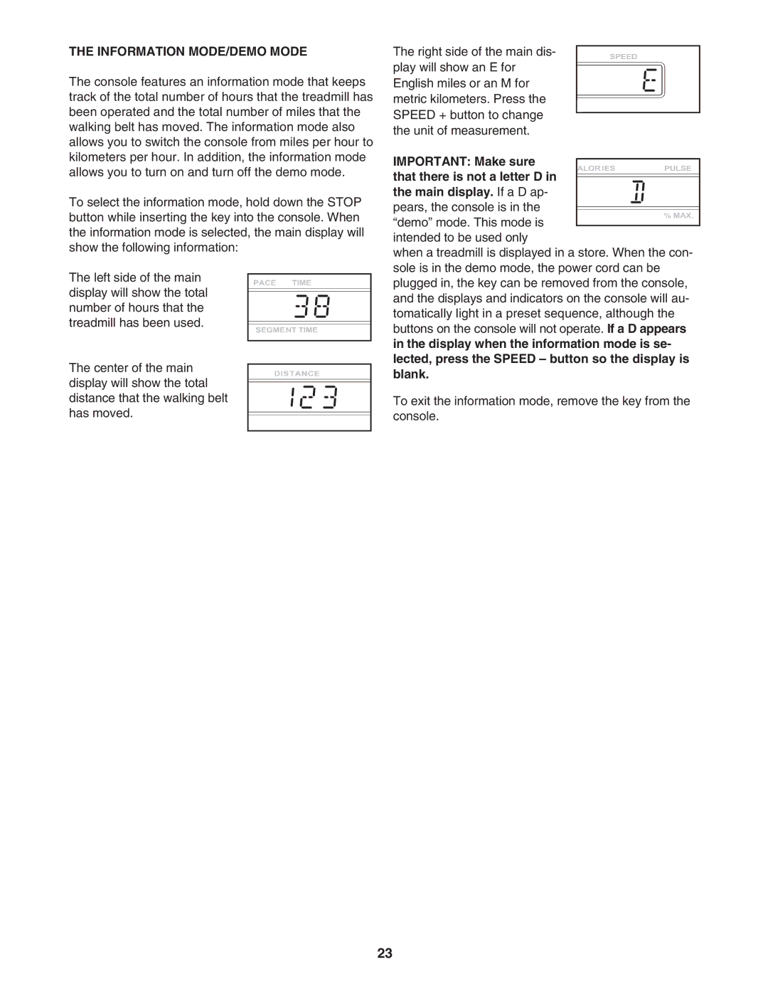 NordicTrack NTL29105.1 manual Information MODE/DEMO Mode 