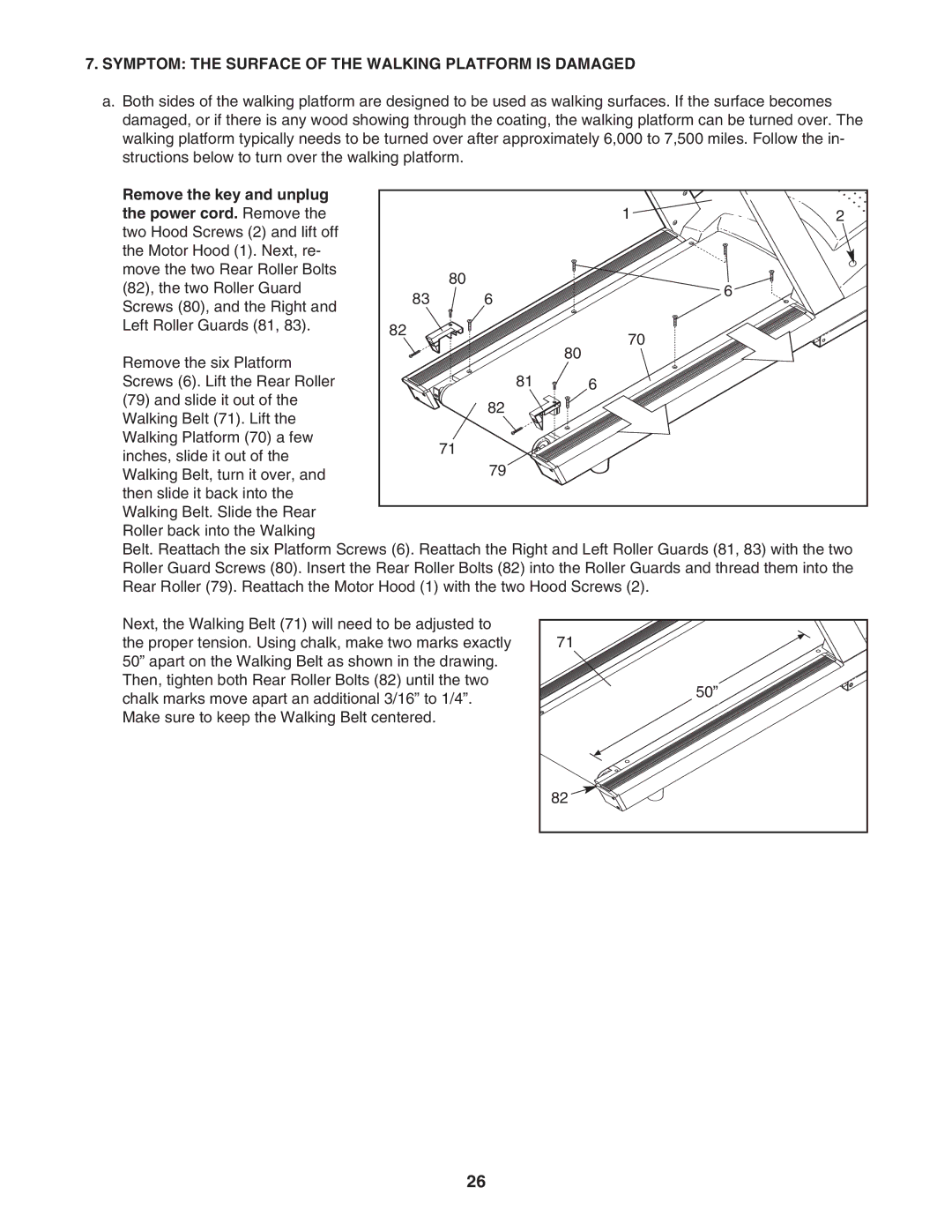 NordicTrack NTL29105.1 manual Symptom the Surface of the Walking Platform is Damaged 