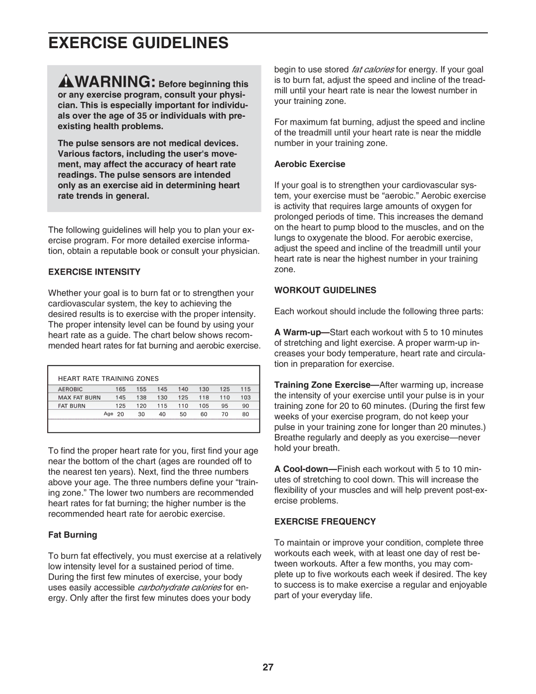 NordicTrack NTL29105.1 manual Exercise Guidelines, Exercise Intensity, Workout Guidelines, Exercise Frequency 