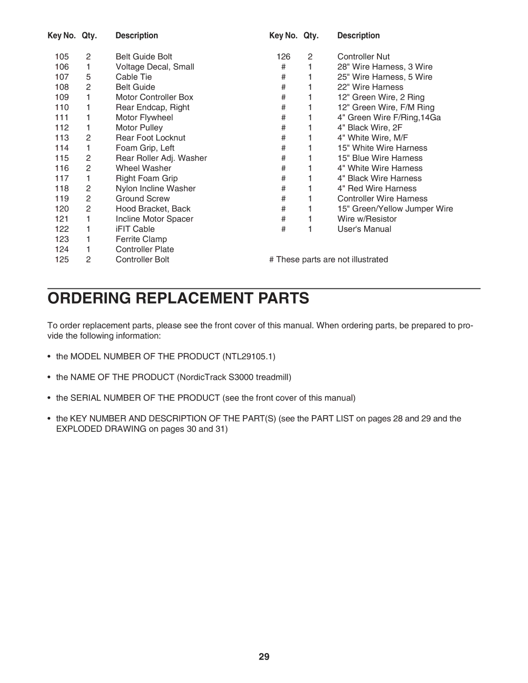 NordicTrack NTL29105.1 manual Ordering Replacement Parts, Description 