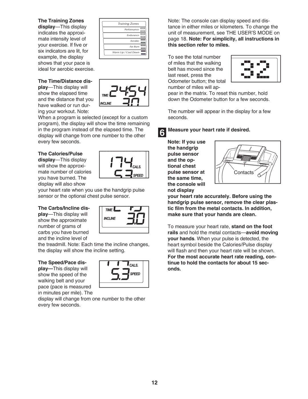 NordicTrack NTL77806.0 Training Zones, Note For simplicity, all instructions, This section refer to miles, Tional chest 