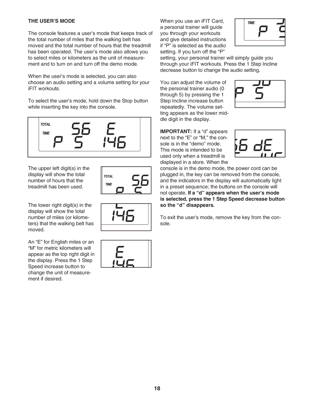 NordicTrack NTL77806.0 user manual USER’S Mode 