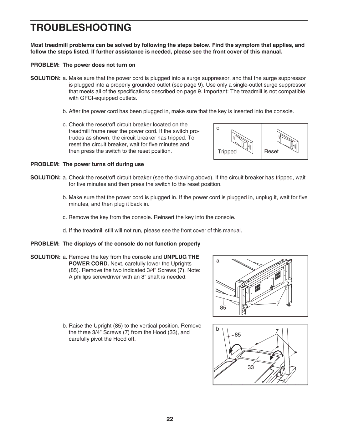 NordicTrack NTL77806.0 user manual Troubleshooting, Problem The power turns off during use 