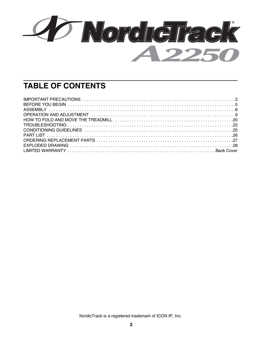 NordicTrack NTL77806.2 user manual Table of Contents 