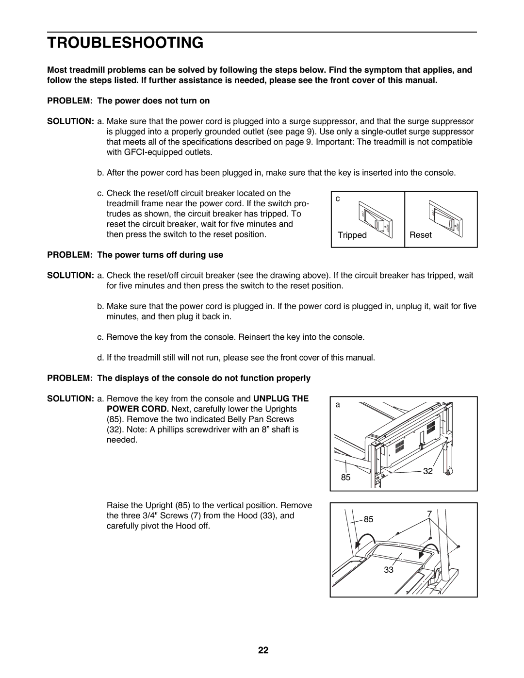 NordicTrack NTL77806.2 user manual Troubleshooting, Problem The power turns off during use 