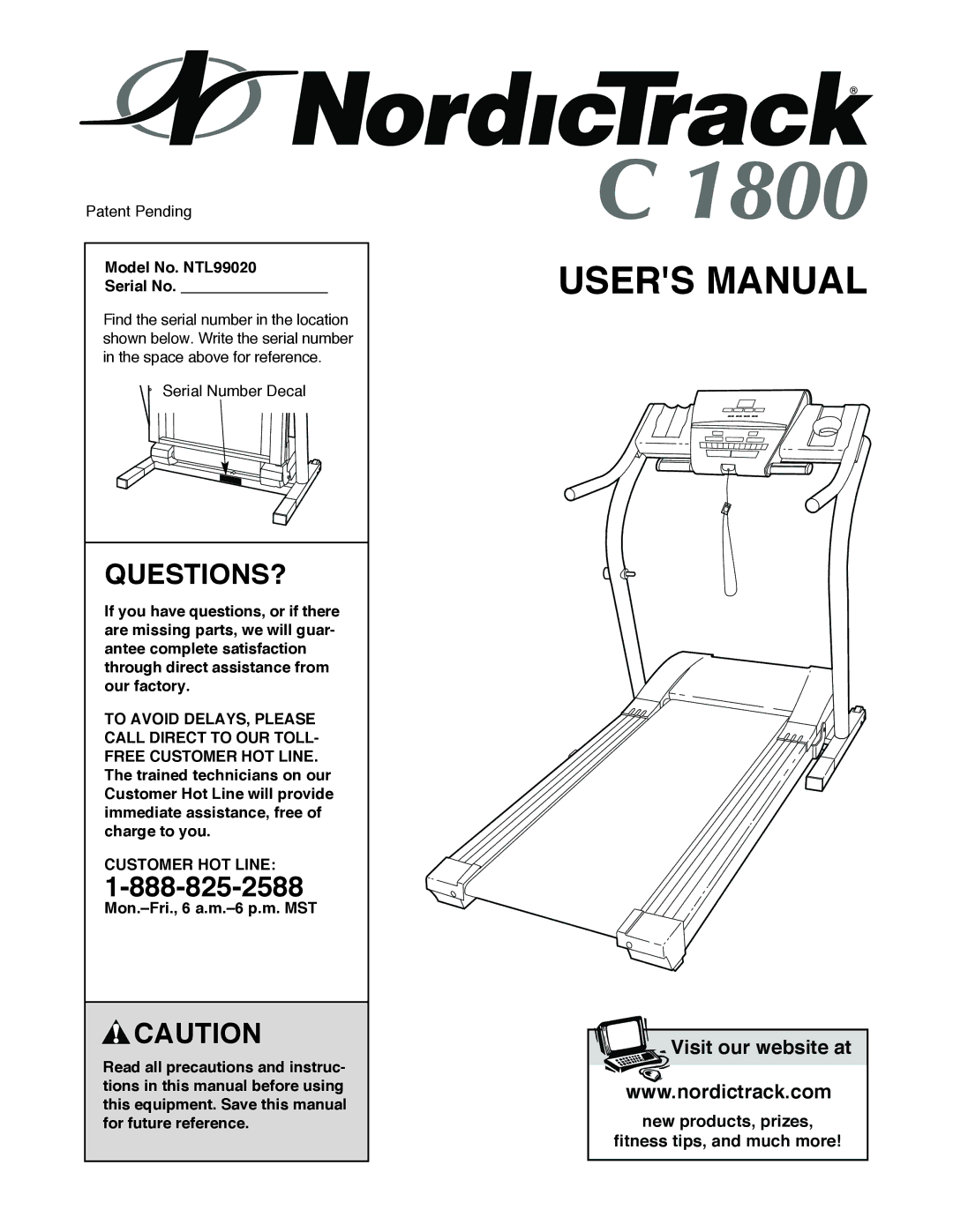 NordicTrack manual Questions?, Model No. NTL99020 Serial No, Customer HOT Line 