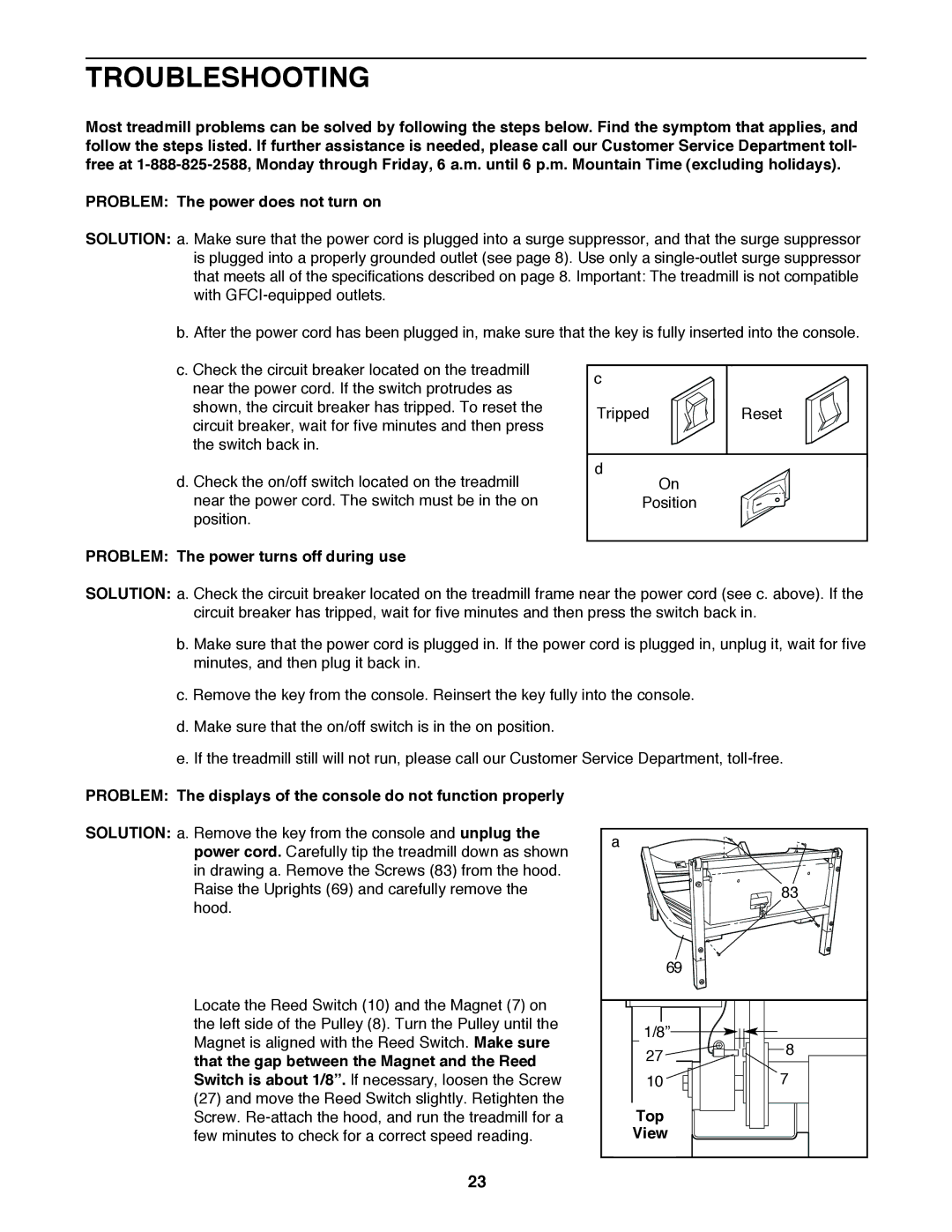 NordicTrack NTL99020 manual Troubleshooting, Problem The power turns off during use, Top 