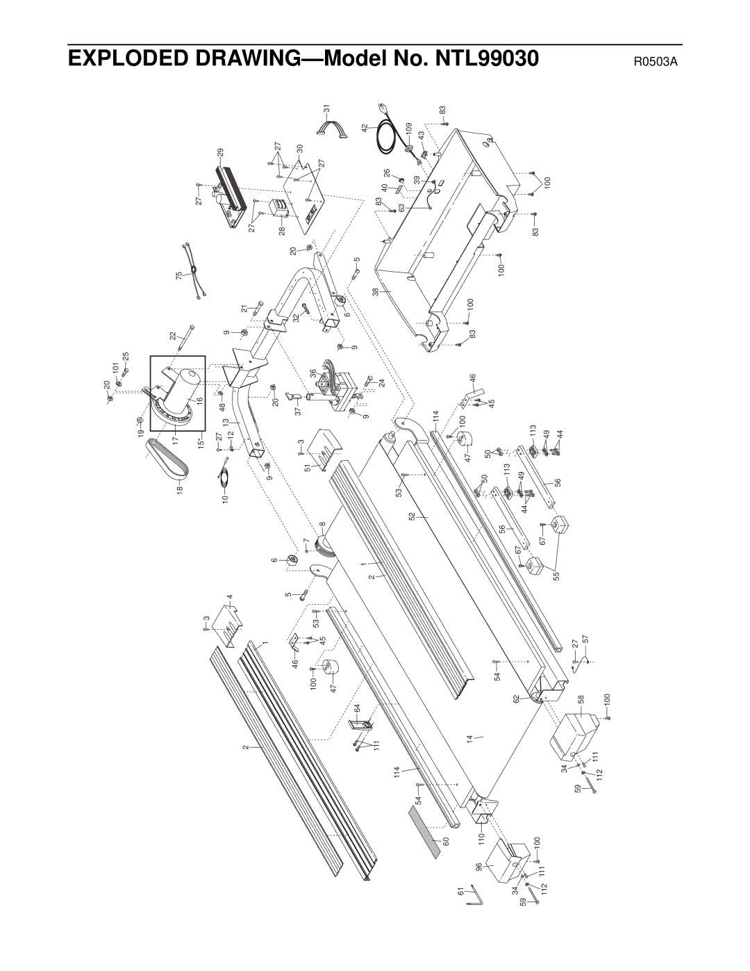 NordicTrack user manual Exploded DRAWING-Model No. NTL99030, R0503A 