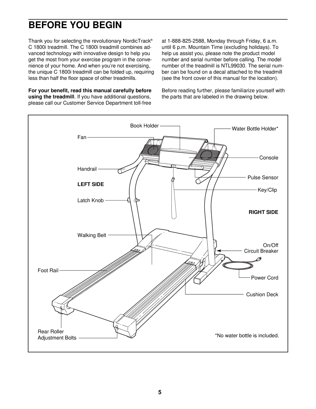 NordicTrack NTL99030 user manual Before YOU Begin, Using the treadmill, Left Side, Right Side 