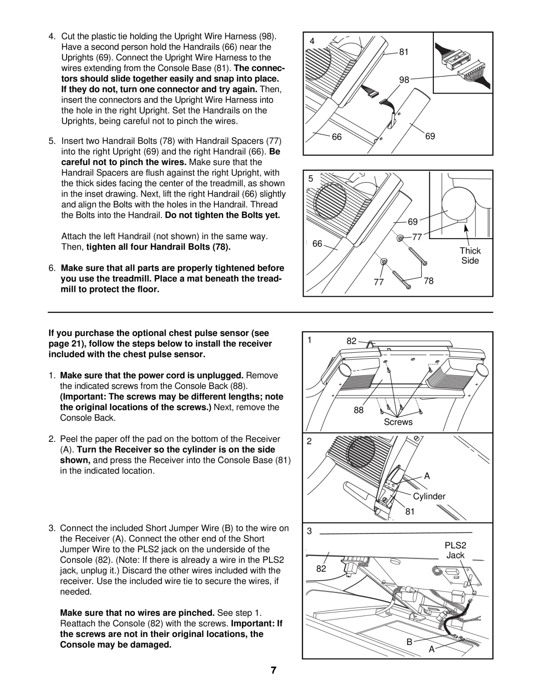 NordicTrack NTL99030 user manual tighten all four Handrail Bolts, mill to protect the floor, shown, Console may be damaged 