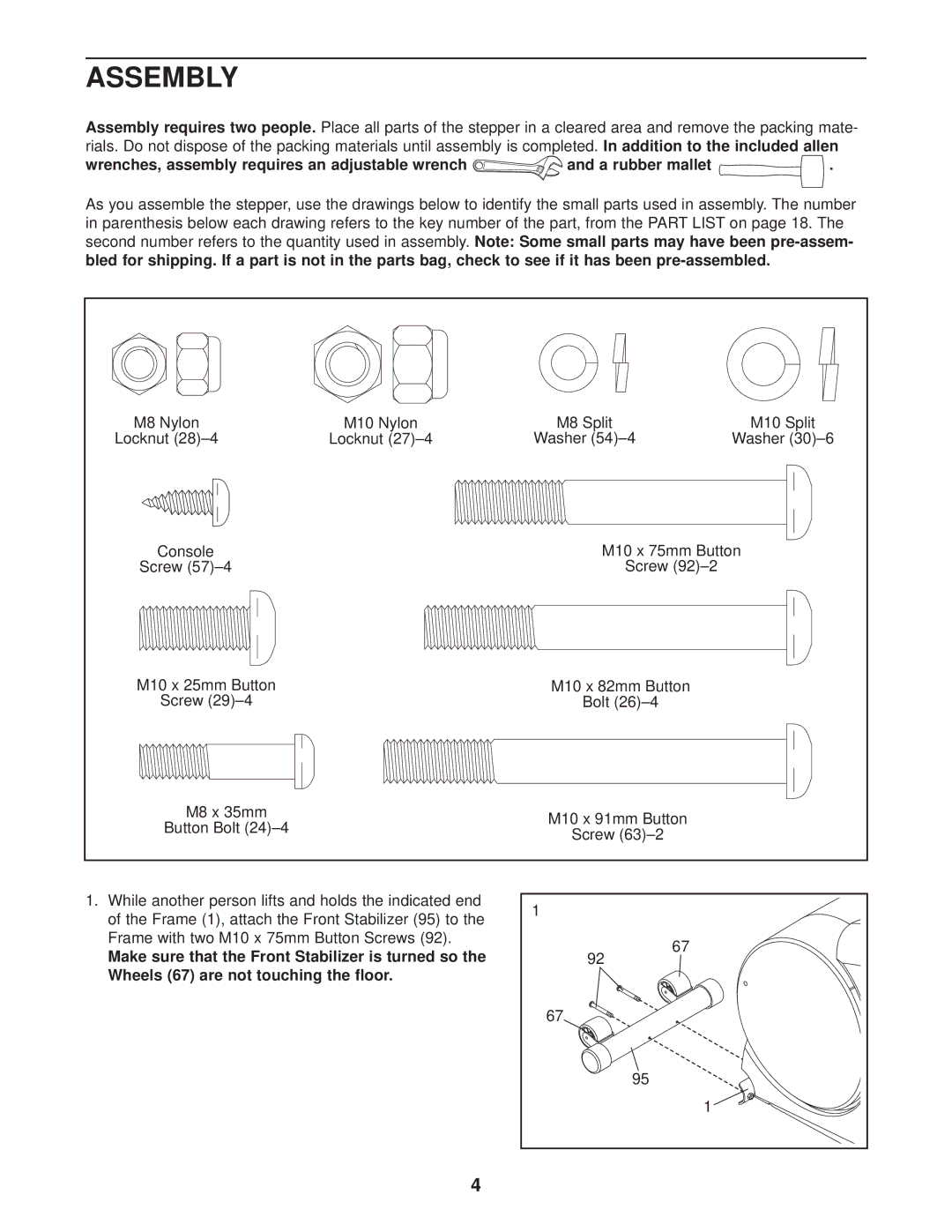 NordicTrack NTM58020 user manual Assembly 