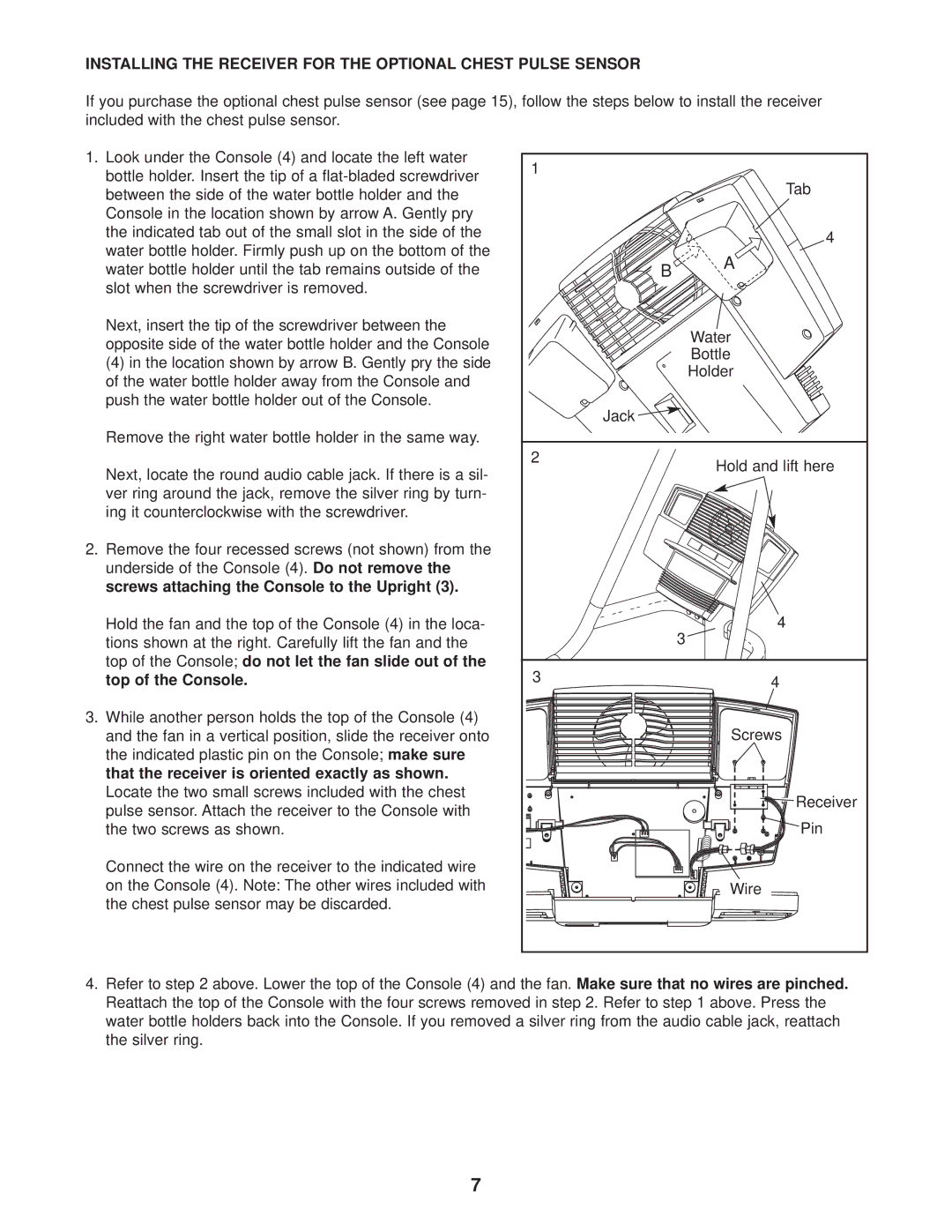 NordicTrack NTM58020 user manual Installing the Receiver for the Optional Chest Pulse Sensor 