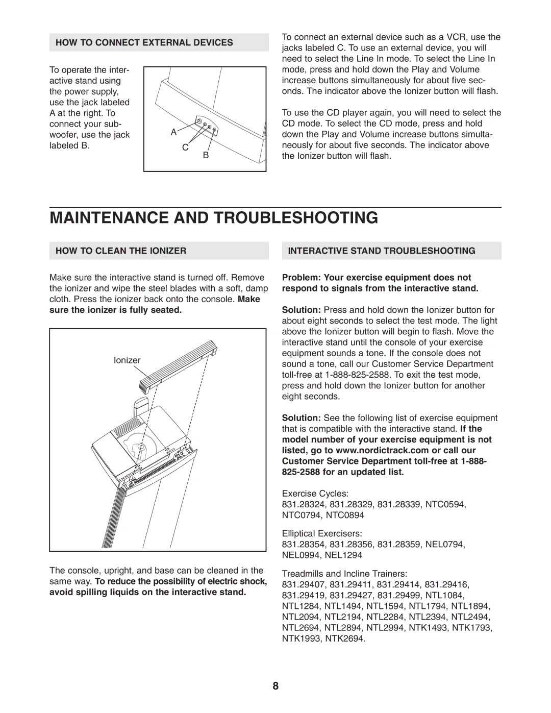 NordicTrack NTMC29931 user manual Maintenance and Troubleshooting, HOW to Connect External Devices 