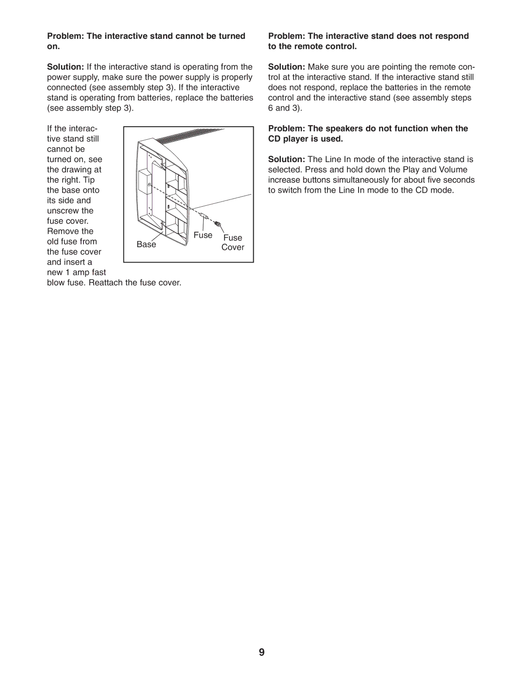 NordicTrack NTMC29931 user manual Problem The interactive stand cannot be turned on 