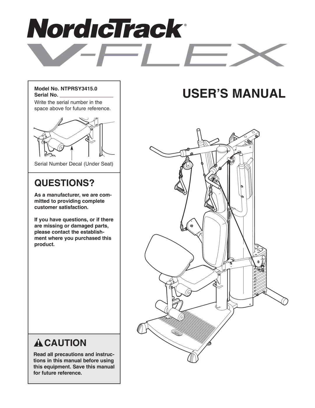 NordicTrack user manual Questions?, Model No. NTPRSY3415.0 Serial No 