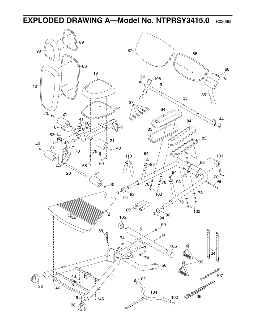 NordicTrack user manual Exploded Drawing A-Model No. NTPRSY3415.0 R0206B 