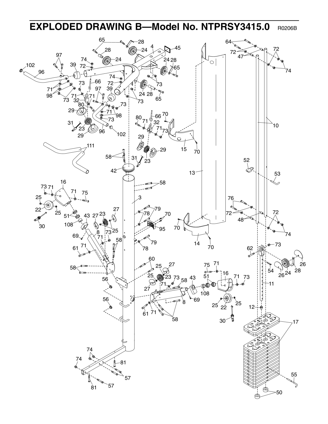 NordicTrack user manual Exploded Drawing B-Model No. NTPRSY3415.0 R0206B 