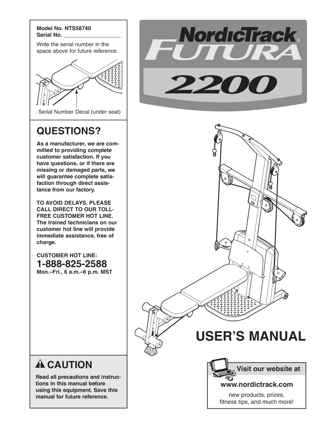 NordicTrack user manual Questions?, Model No. NTS58740 Serial No, Customer HOT Line 