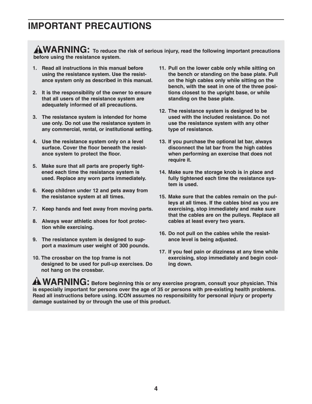 NordicTrack NTS58740 user manual Important Precautions 