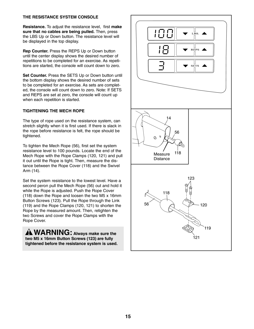 NordicTrack NTS5925.0 user manual Resistance System Console, Tightening the Mech Rope 