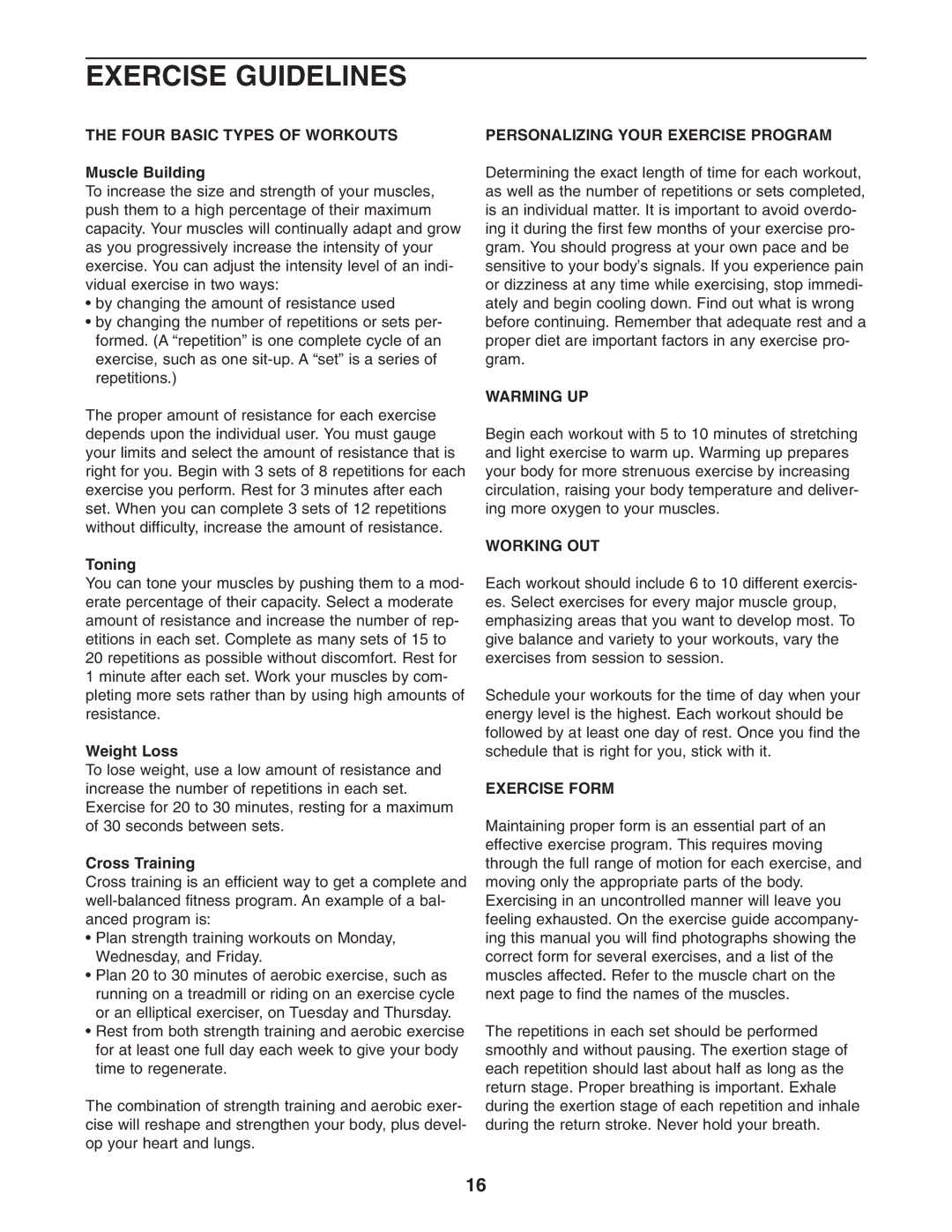 NordicTrack NTS5925.0 user manual Exercise Guidelines 