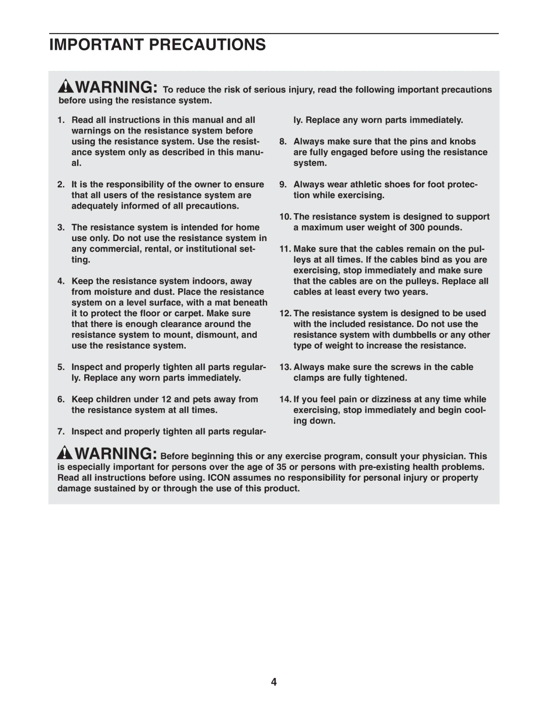 NordicTrack NTS5925.0 user manual Important Precautions 