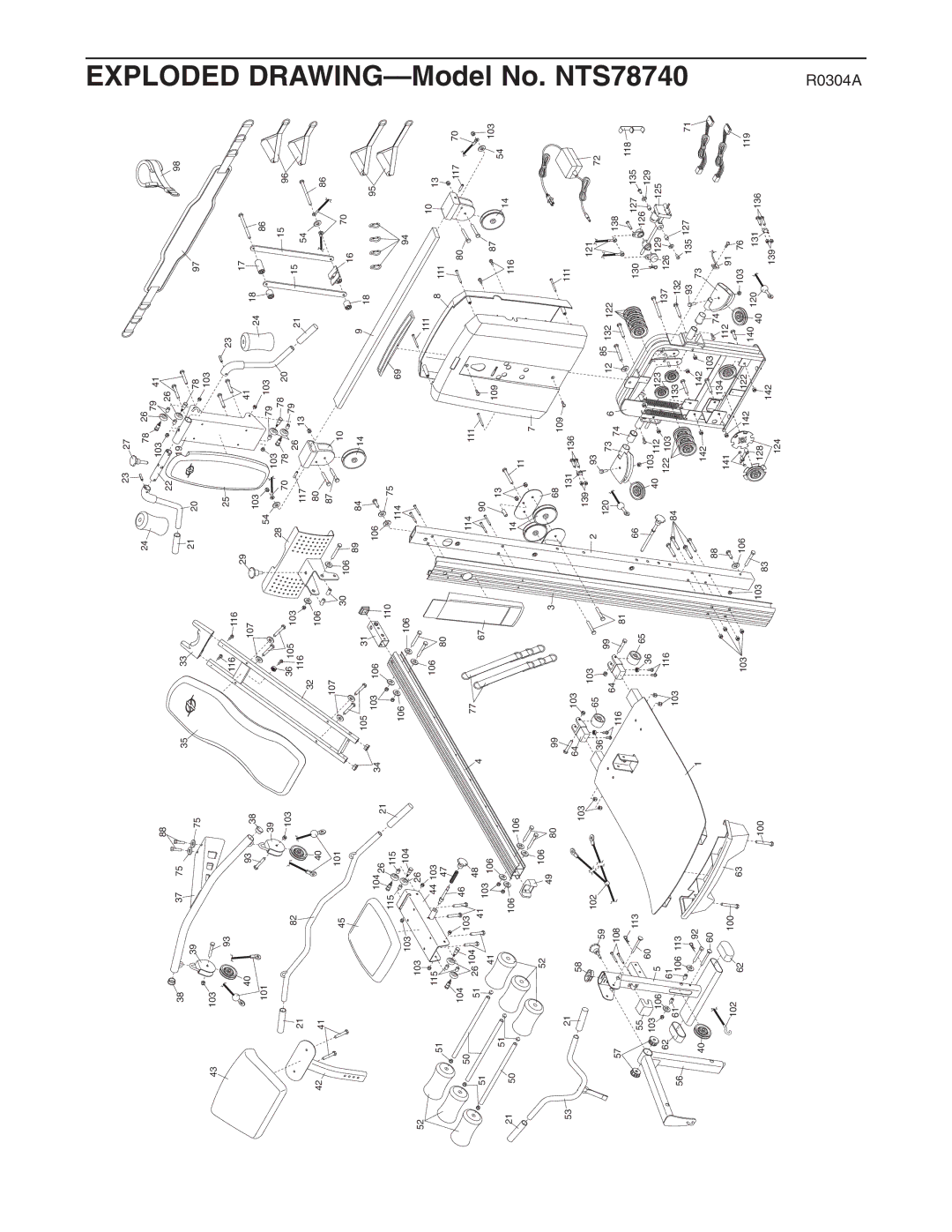 NordicTrack user manual Exploded DRAWING-Model No. NTS78740, R0304A 