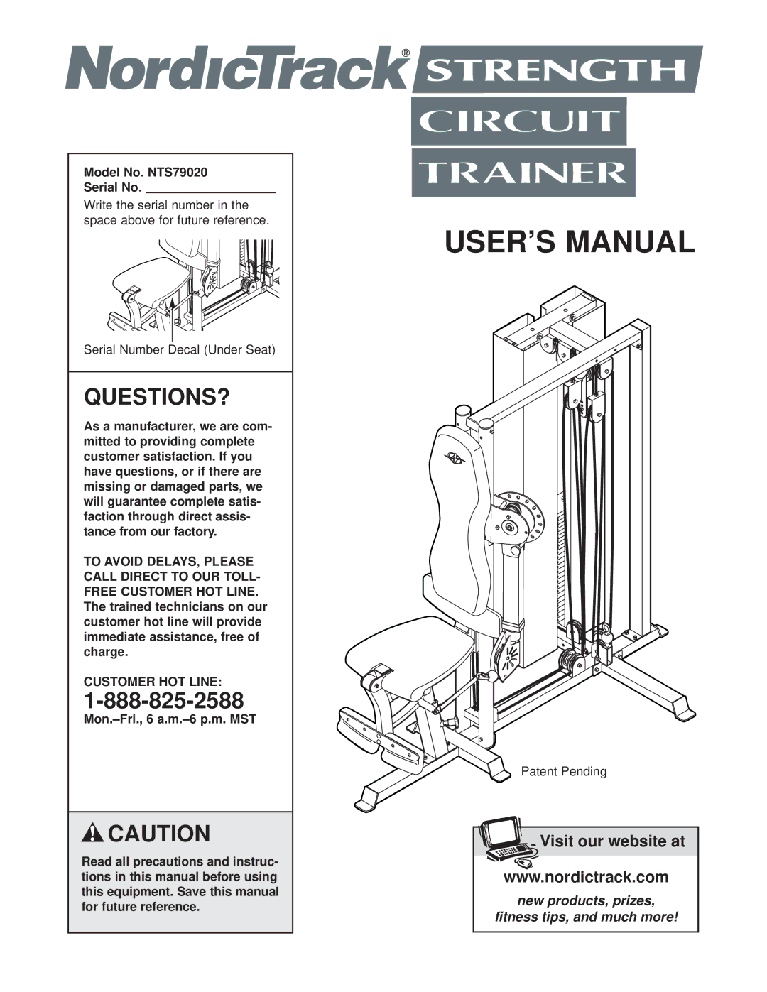 NordicTrack user manual Questions?, Model No. NTS79020 Serial No, Customer HOT Line 