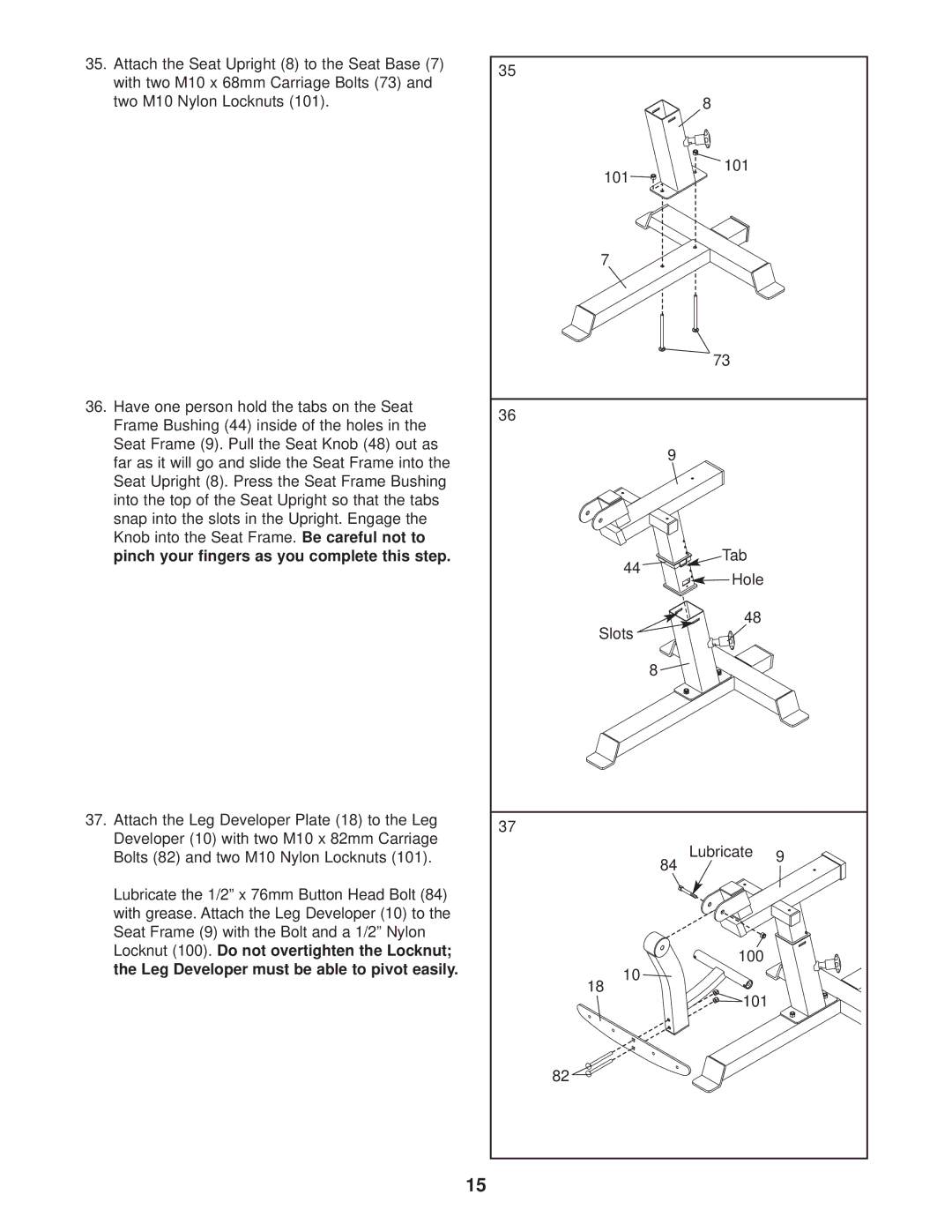 NordicTrack NTS79020 user manual Tab Hole Slots Lubricate 100 