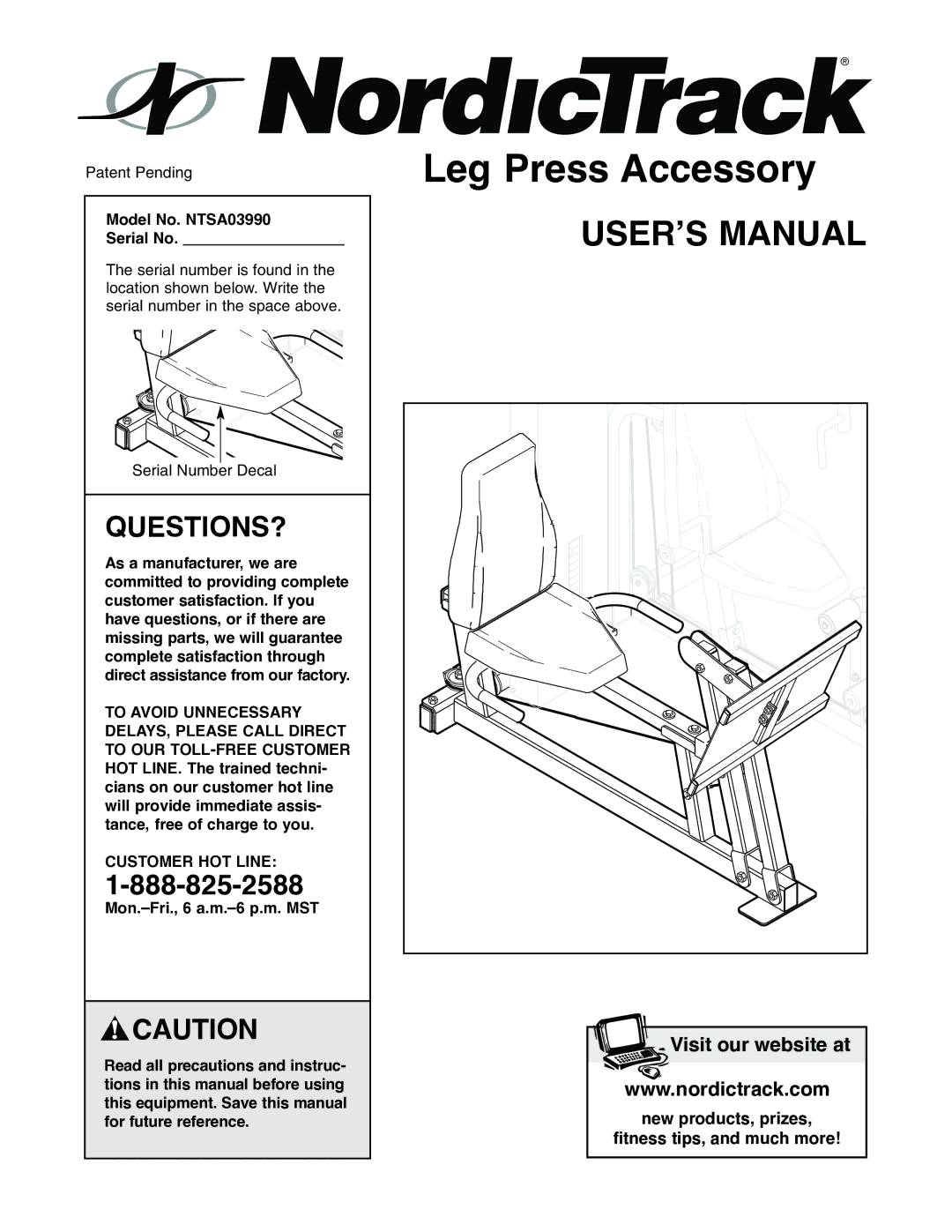 NordicTrack user manual Questions?, Model No. NTSA03990 Serial No 