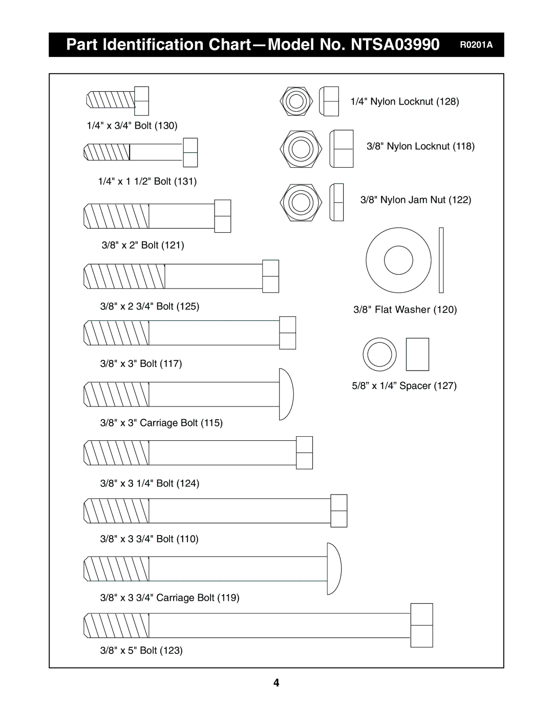 NordicTrack user manual Part Identification Chart-Model No. NTSA03990 R0201A 