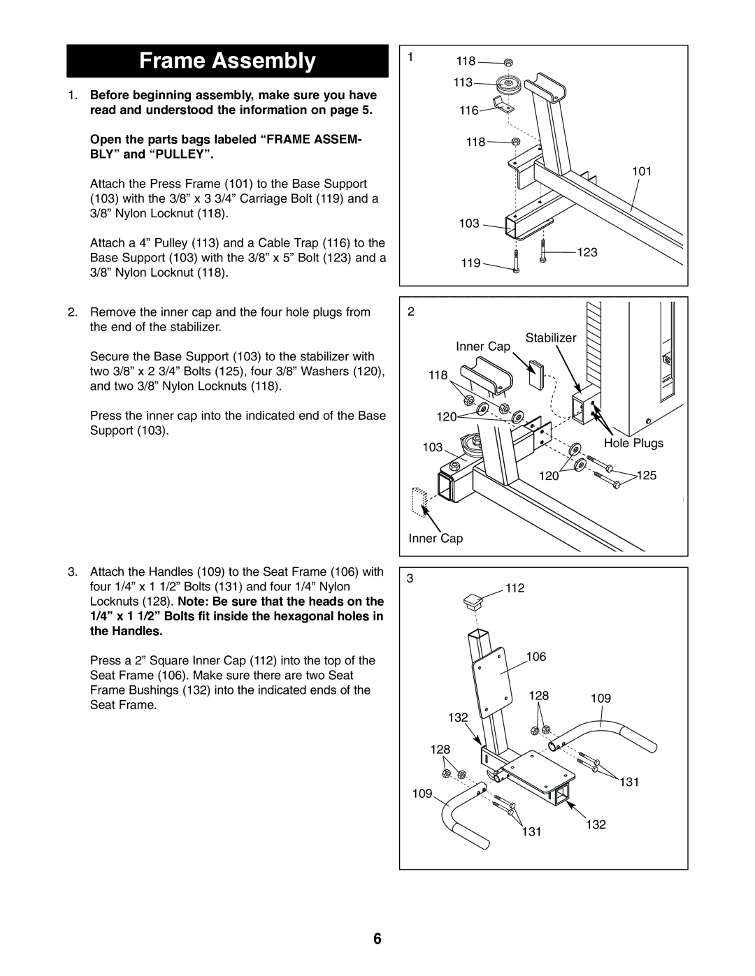 NordicTrack NTSA03990 user manual Frame Assembly 