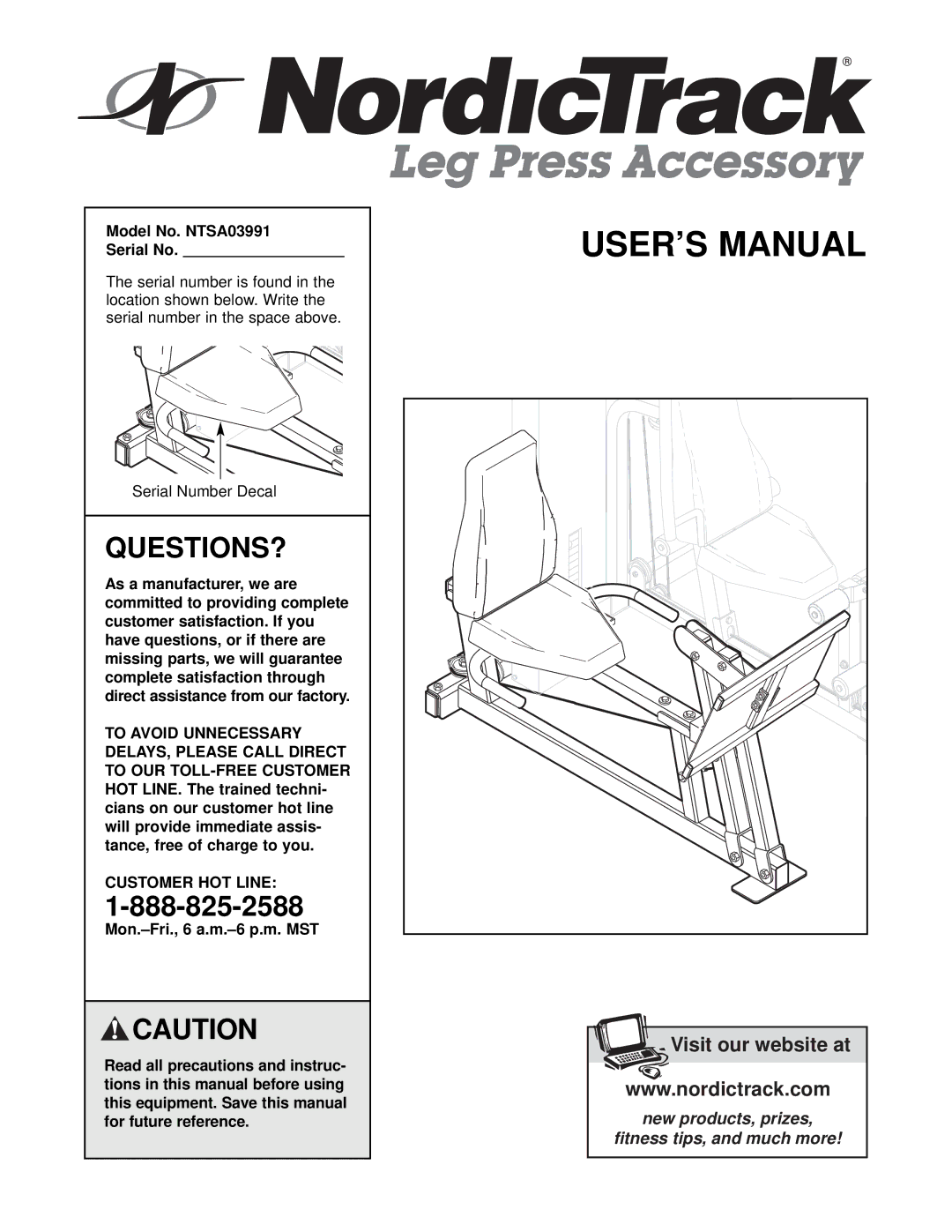 NordicTrack user manual Questions?, Model No. NTSA03991 Serial No 