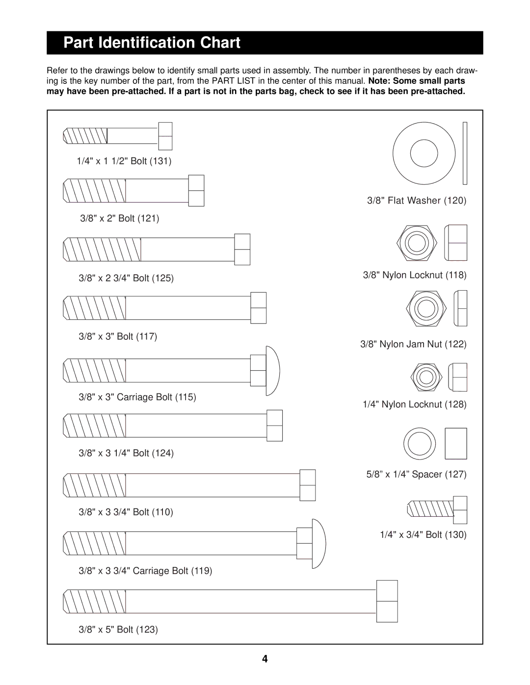 NordicTrack NTSA03991 user manual Part Identification Chart 