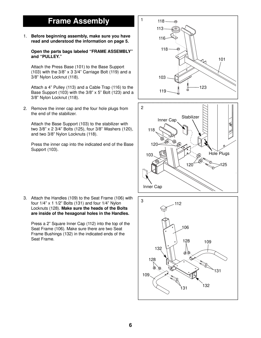 NordicTrack NTSA03991 user manual Frame Assembly 