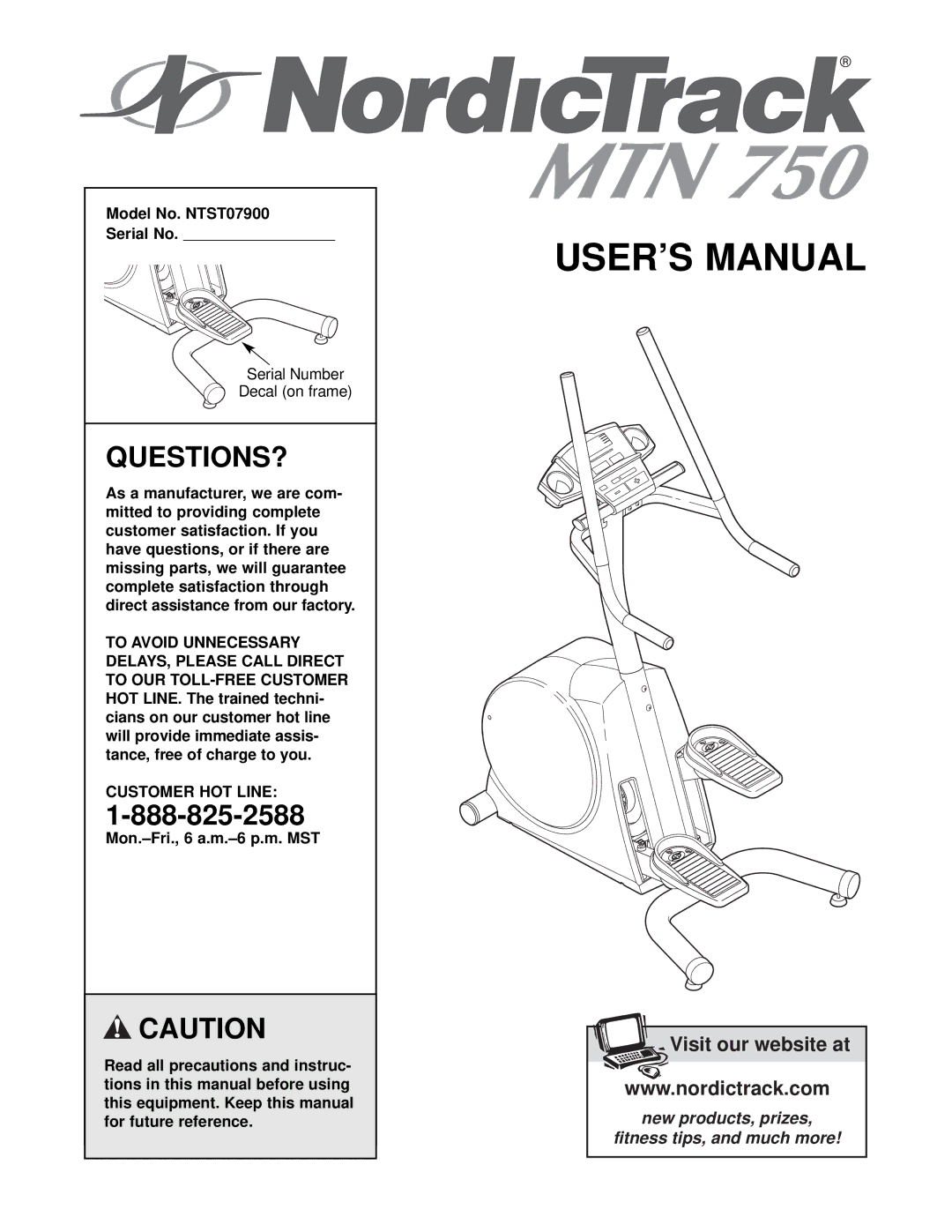 NordicTrack user manual Questions?, Model No. NTST07900 Serial No, Customer HOT Line 