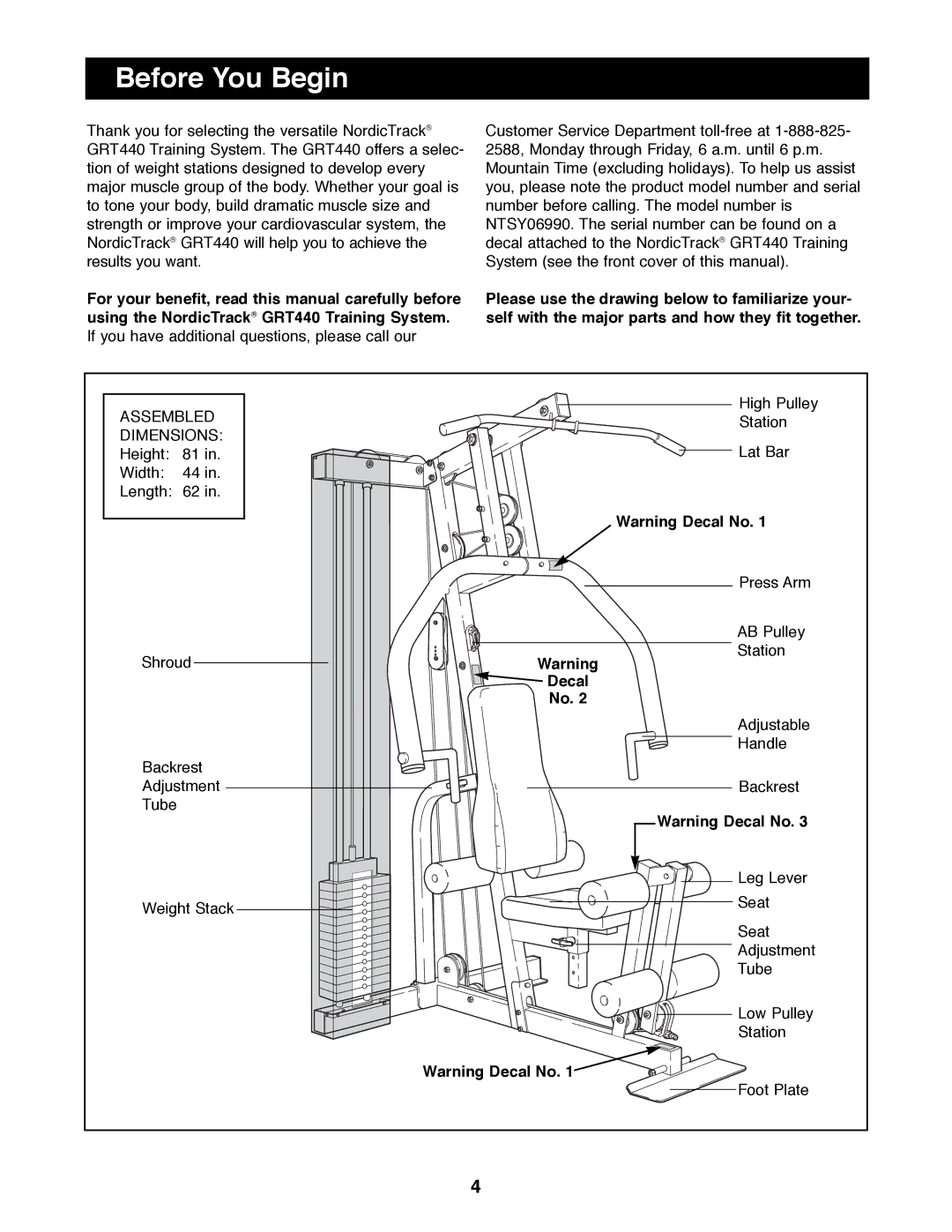 NordicTrack NTSY06990 manual Before You Begin, Decal 