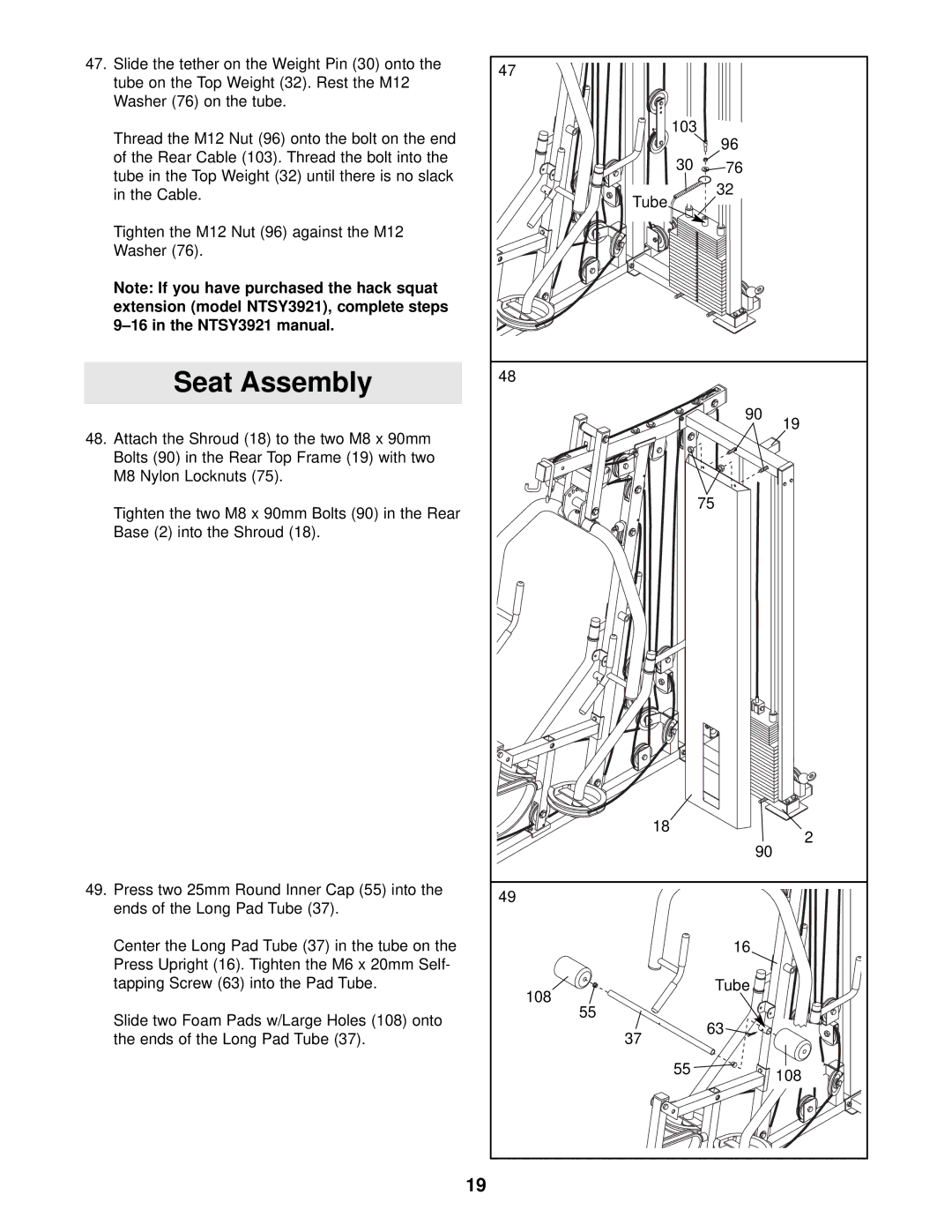 NordicTrack NTSY59210 user manual Seat Assembly 