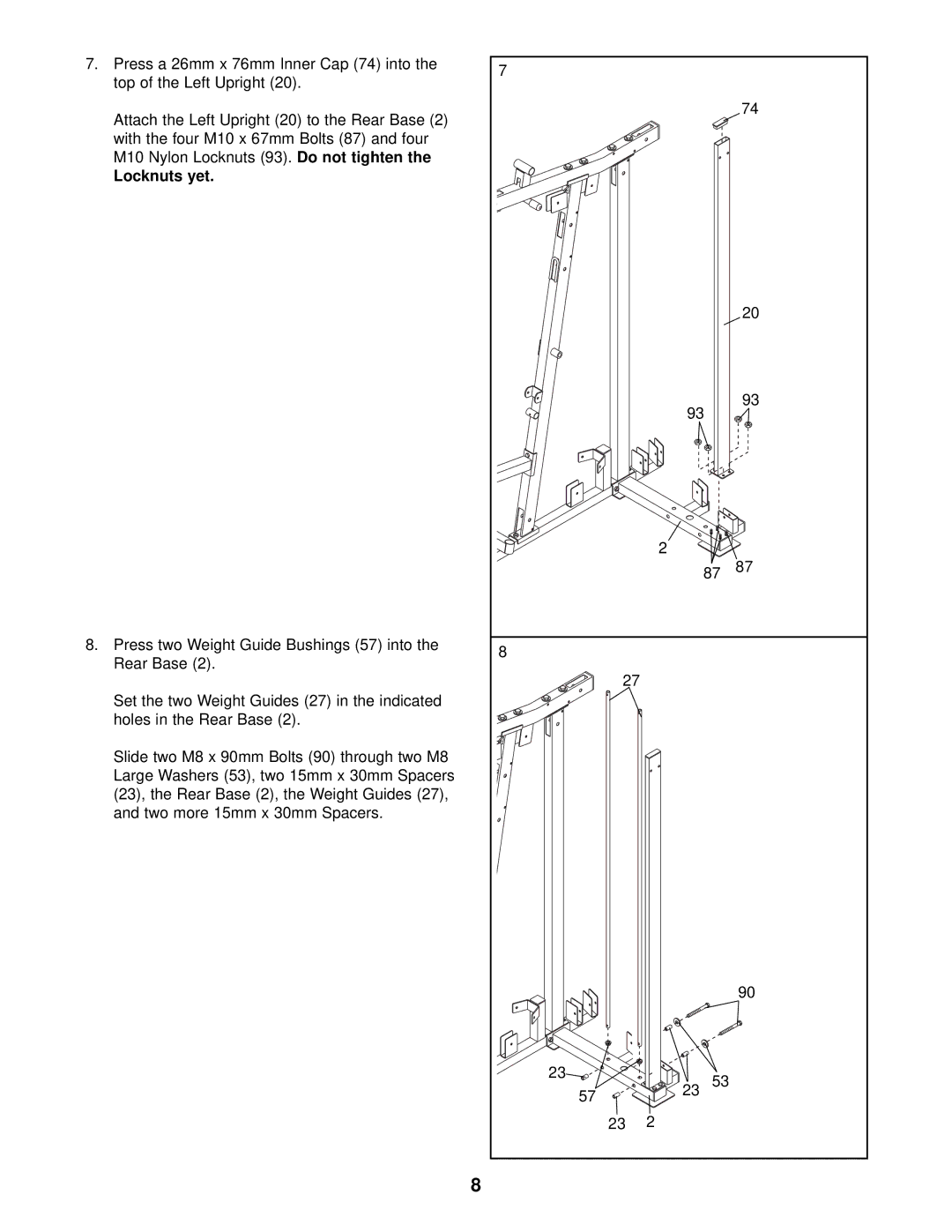 NordicTrack NTSY59210 user manual Locknuts yet 